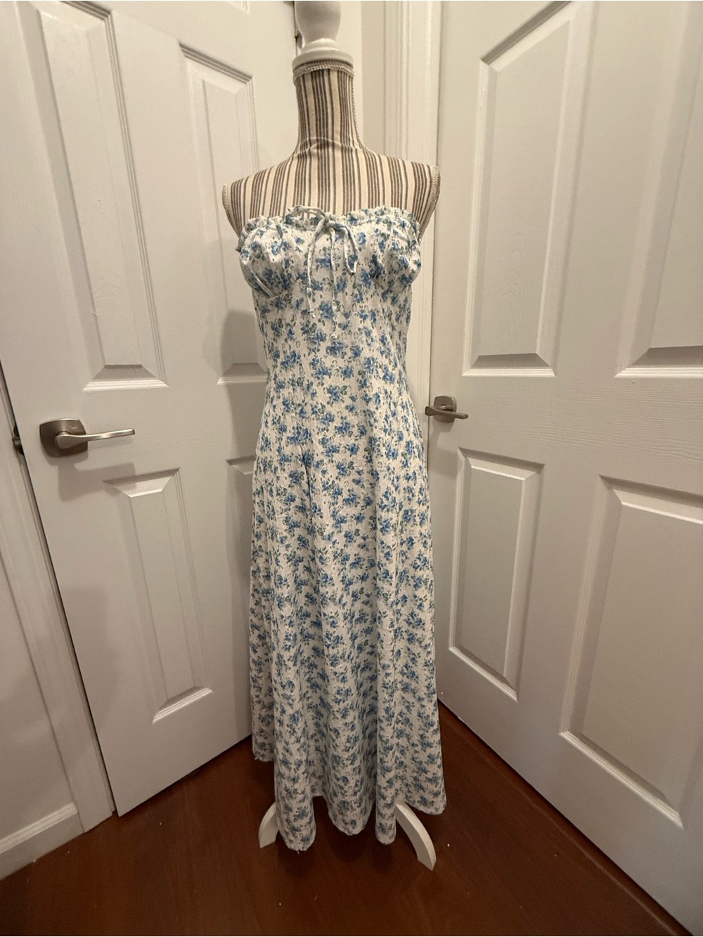 Altar’d State Strapless Blue Floral Maxi Dress